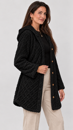 Damen Steppjacke mit Kapuze in Schwarz – Seitenansicht