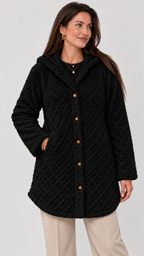 Damen Steppjacke mit Kapuze in Schwarz – Geschlossene Ansicht