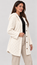 Damen Steppjacke mit Kapuze in Weiß – Seitenansicht