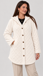 Damen Steppjacke mit Kapuze in Weiß – Geschlossene Ansicht