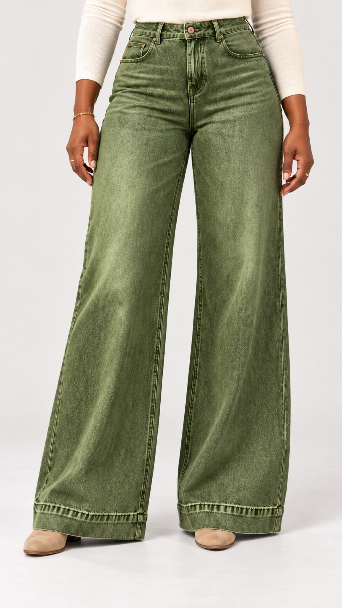 Wide-Leg Jeans in Armeegrün – capa