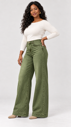 Wide-Leg Jeans in Armeegrün – lateral