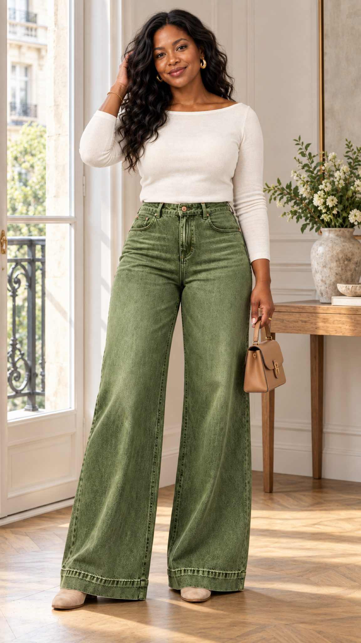 Wide-Leg Jeans in Armeegrün – interior