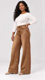 Wide-Leg Jeans in Dunkelbraun – lateral