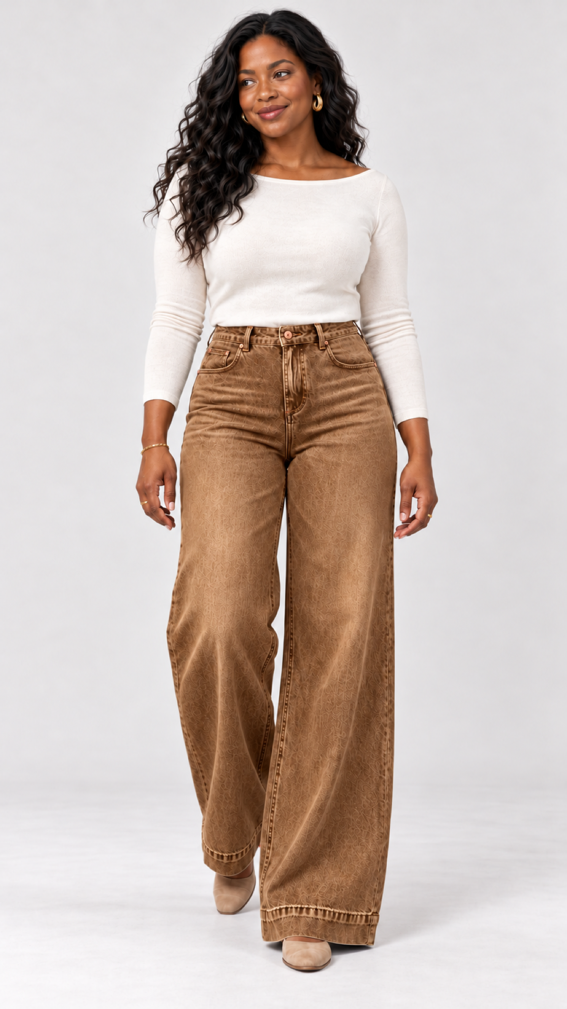 Wide-Leg Jeans in Dunkelbraun – movimento