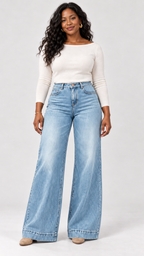 Wide-Leg Jeans in Himmelblau – frente