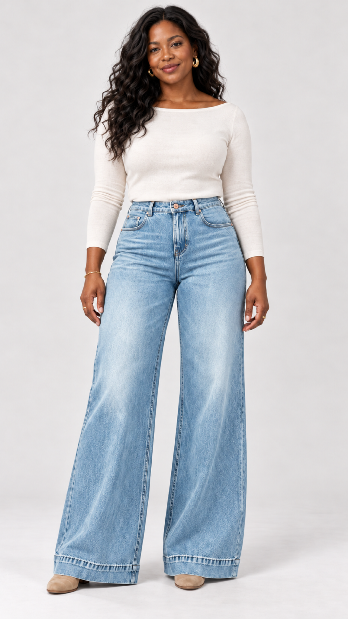 Wide-Leg Jeans in Himmelblau – frente