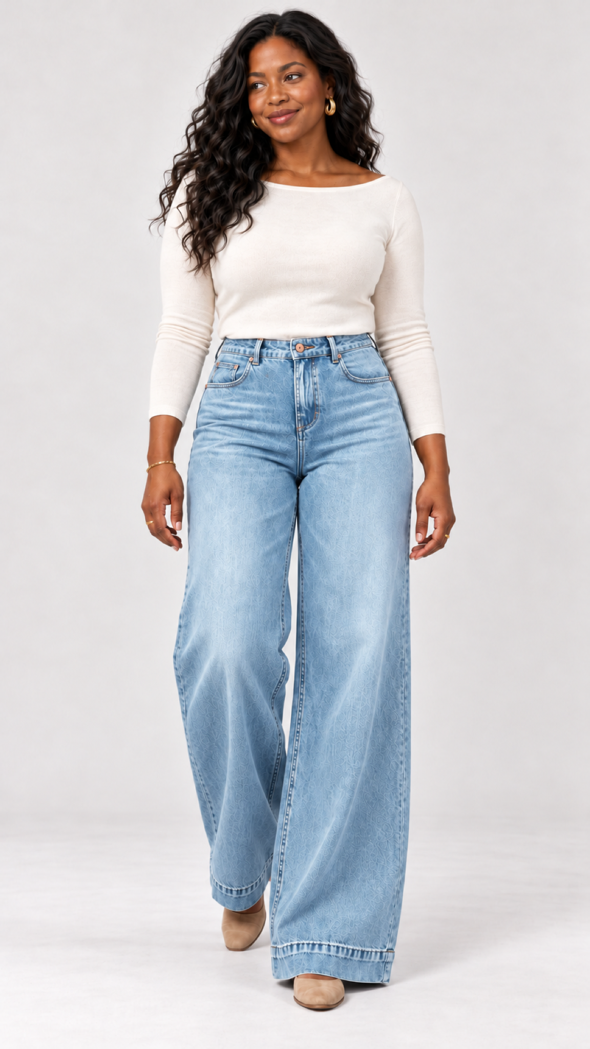Wide-Leg Jeans in Himmelblau – movimento