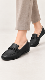 Gefütterte Slipper mit Knotendetail – Schwarz – Ansicht 1